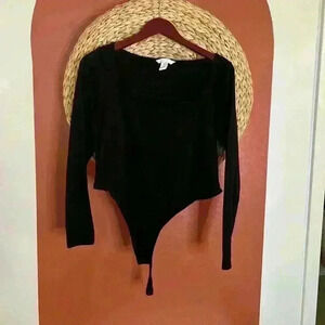 H & M Black Corset Bodysuit Squareneck